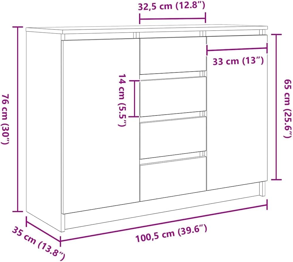 Sideboard – Dressoir – Opbergkast – Halmeubel – Buffetkast – Grijs Sonoma – Stevig Bewerkt Hout – Ruime Opbergruimte Met Laden En Deuren