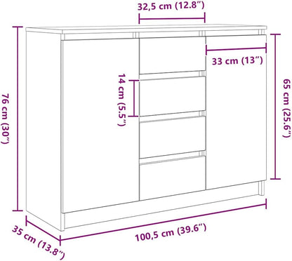 Sideboard – Dressoir – Opbergkast – Halmeubel – Buffetkast – Grijs Sonoma – Stevig Bewerkt Hout – Ruime Opbergruimte Met Laden En Deuren