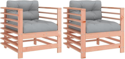 Gecheer Douglas Douglas 2 x Outdoor Armchairs, Garden Chairs, Garden Chairs, Relax Chair, Garden Chairs and Cushions, Solid Wood - QUORE