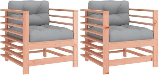 Gecheer Douglas Douglas 2 x Outdoor Armchairs, Garden Chairs, Garden Chairs, Relax Chair, Garden Chairs and Cushions, Solid Wood - QUORE