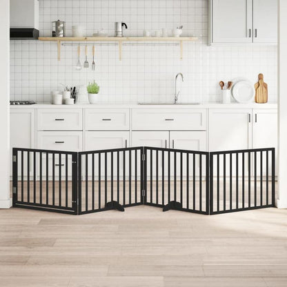 Hondenren – Puppyren – Hondenhek – Hondenkennel – Opvouwbaar – 4 Panelen – Populierenhout & Aluminium – 320 cm Lengte – Met Deur – Modulair & Draagbaar – Zwart