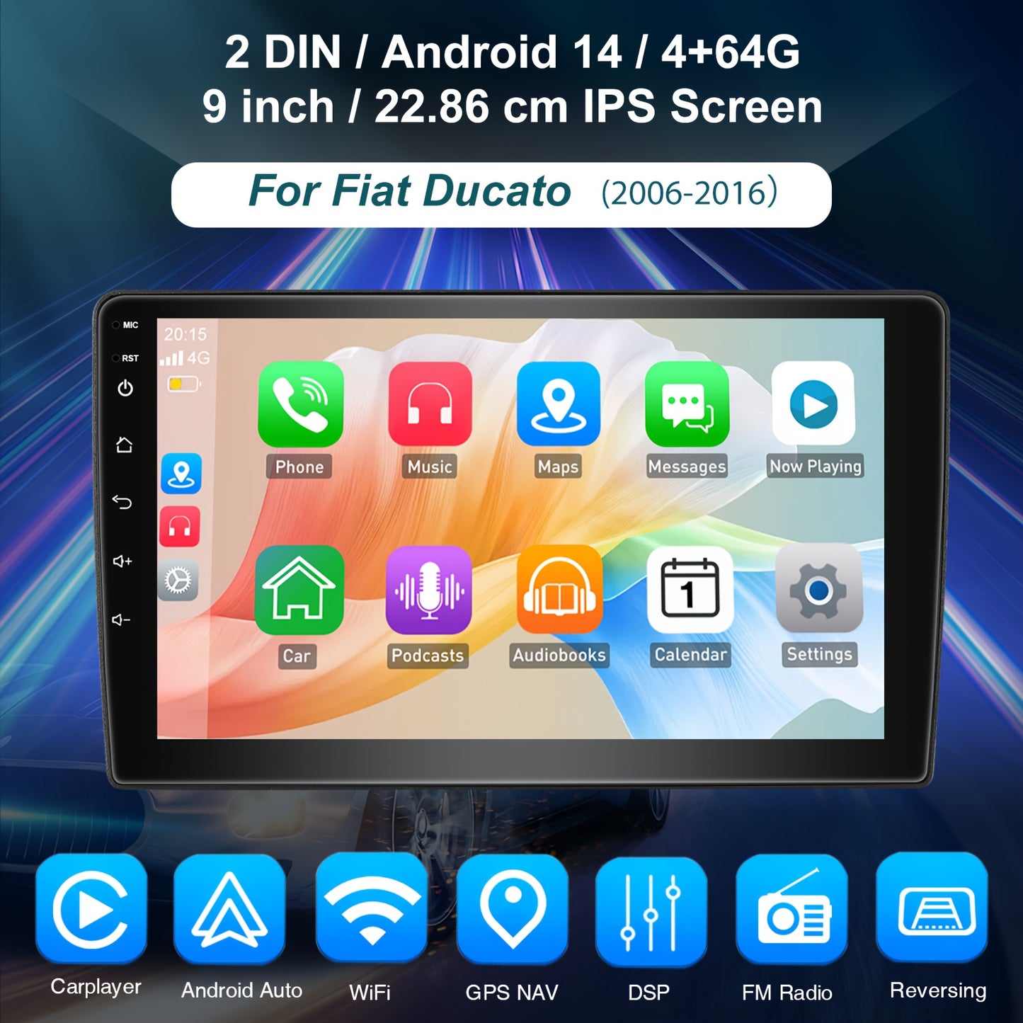 Multimedia Car Stereo – Autoradio – Android Auto – 2-DIN Speler – Multimedia Speler – 9 Inch IPS Touchscreen – Android 14 Met Microfoon & Camera