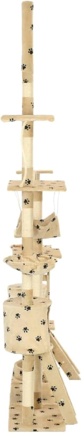 Krabpaal Kat – Krabboom Kat – Kattenboom – Speelboom Kat – Krabmeubel Kat – Met Sisal Touw Beklede Krabpalen – Verstelbaar 230-250 cm Hoog – Comfortabele Mandjes en Huisjes