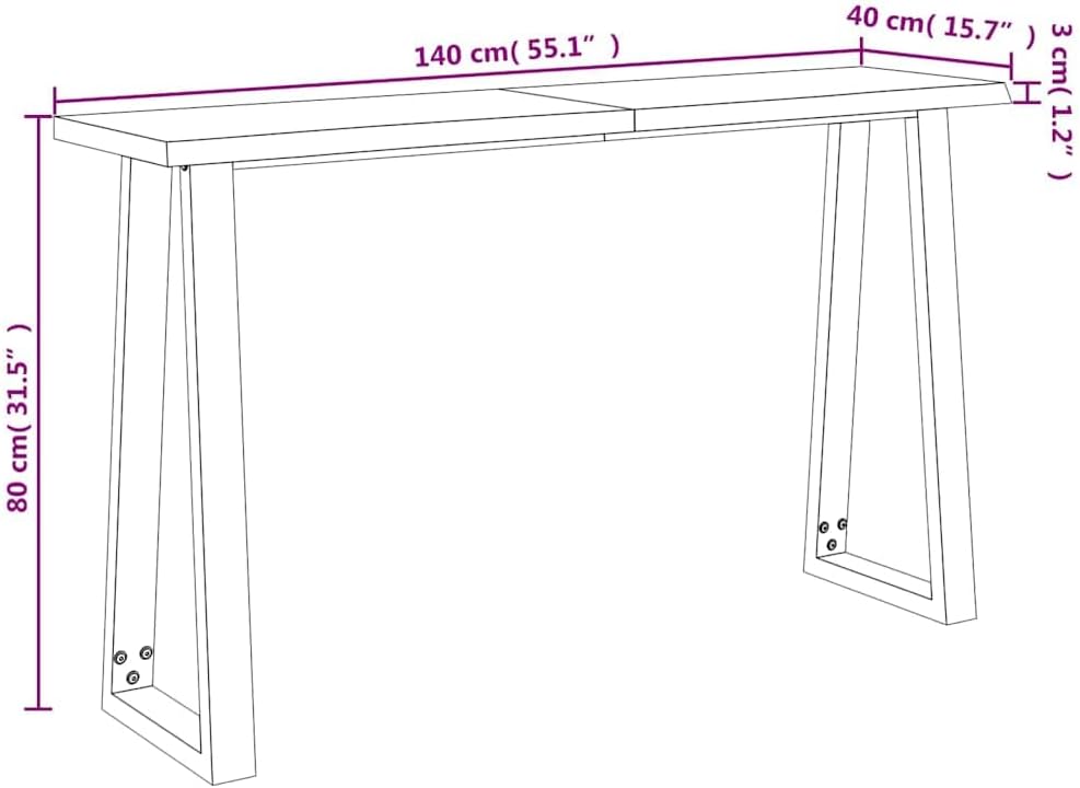 vidaXL Wall table with natural edge 140x40x80 cm solid acacia wood