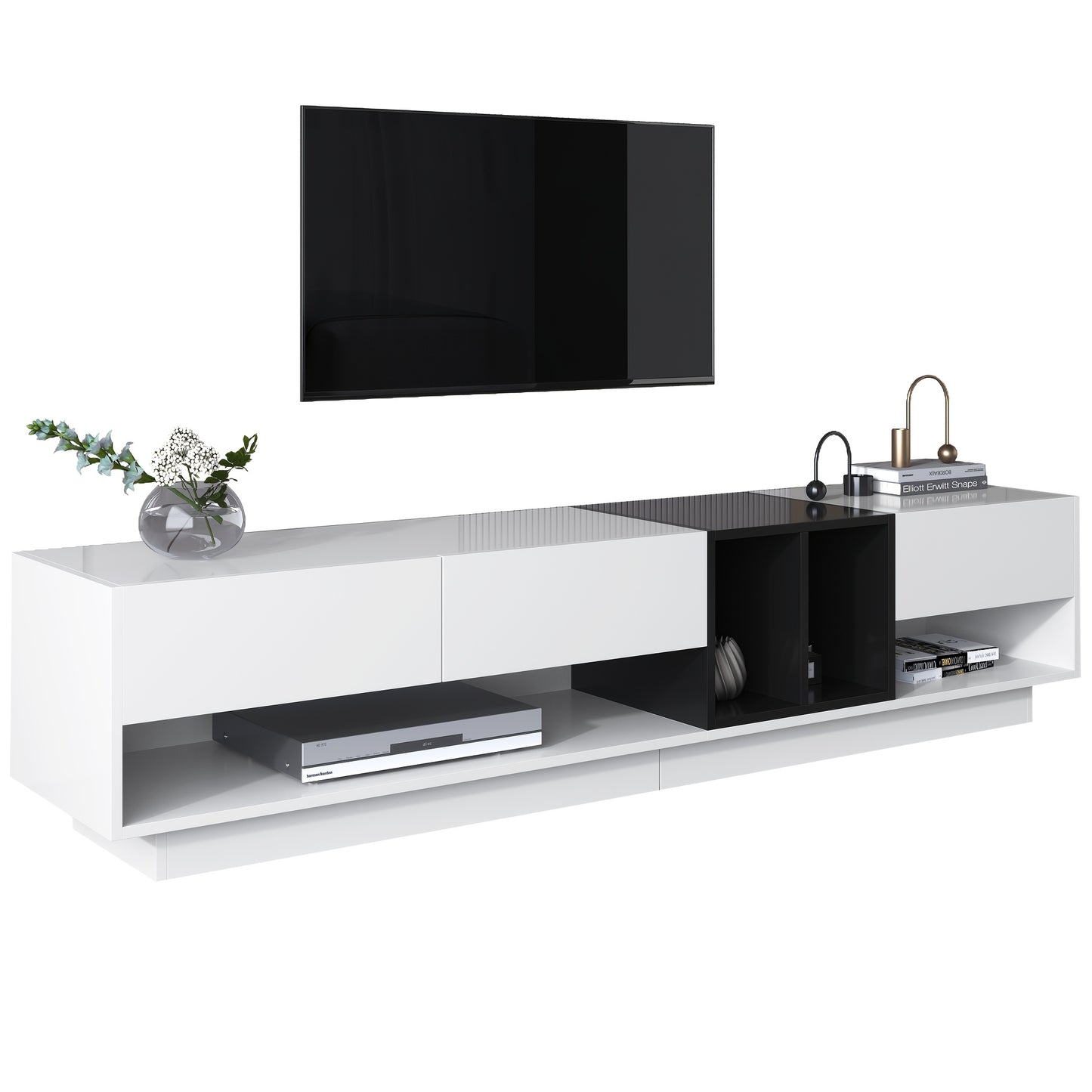 tv meubel – tv kast – tv onderkast – media meubel – televisiekast – Hoogglans Zwart-Wit – Veel Opbergruimte