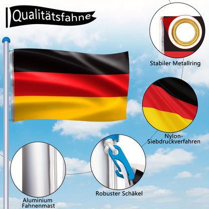 Aluminium Vlaggenstok – Vlaggenmast – Vlaggenpaal – Tuinvlaggenstok – Uitschuifbare Vlaggenstok – Met Duitse Vlag – Verstelbare Hoogte Tot 6,5 Meter – Weerbestendig Materiaal