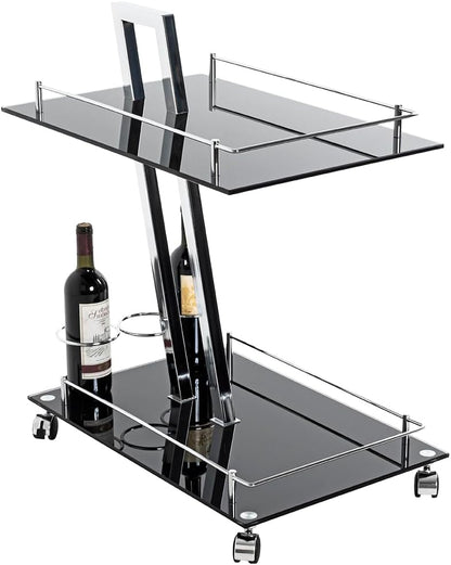HAKU Möbel Serveerwagen chroom, zwart, Metaal, veiligheidsglas 8 mm - Maat: B 40 cm x H 72 cm x D 60 cm, Stijl: Modern