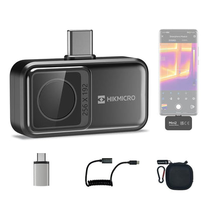 HIKMICRO Mini2 thermische camera Android, 256x192 IR-resolutie, warmtebeeldcamera voor Android, 25 Hz vernieuwingsfrequentie, 50 ° groothoek, 49.152 pixels, -20°C tot 350°C, USB-C (niet voor iPhone)
