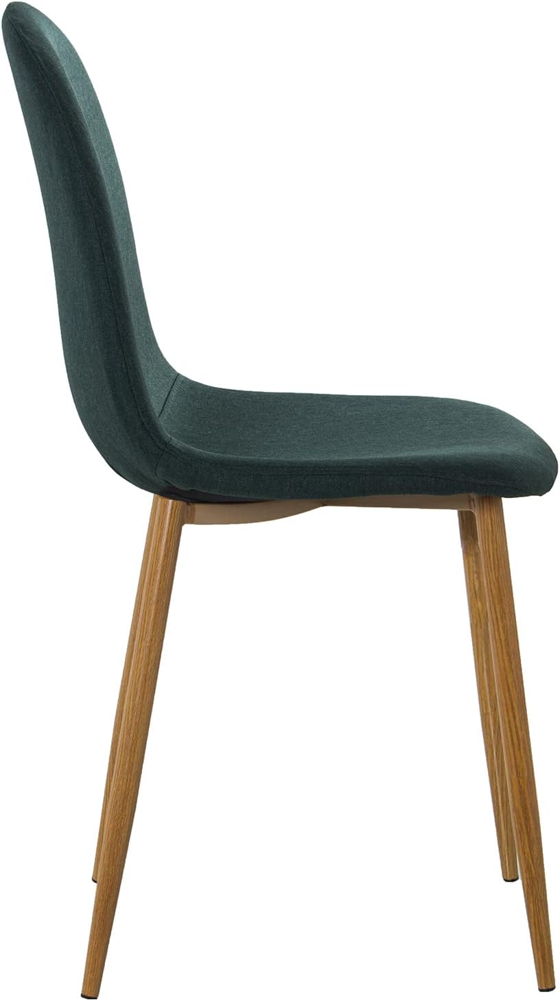 DRW Set van 4 stoelen en poten van metaal, houtlook, groen en hout, 44 x 52 x 87 cm, zitvlak 49 cm
