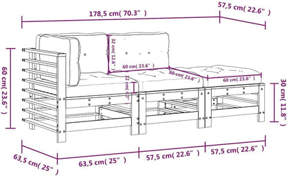 vidaXL 3-piece Lounge set with cushions solid wood grey - QUORE