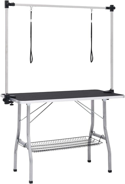 Dog grooming table adjustable with 2 loops and storage shelf