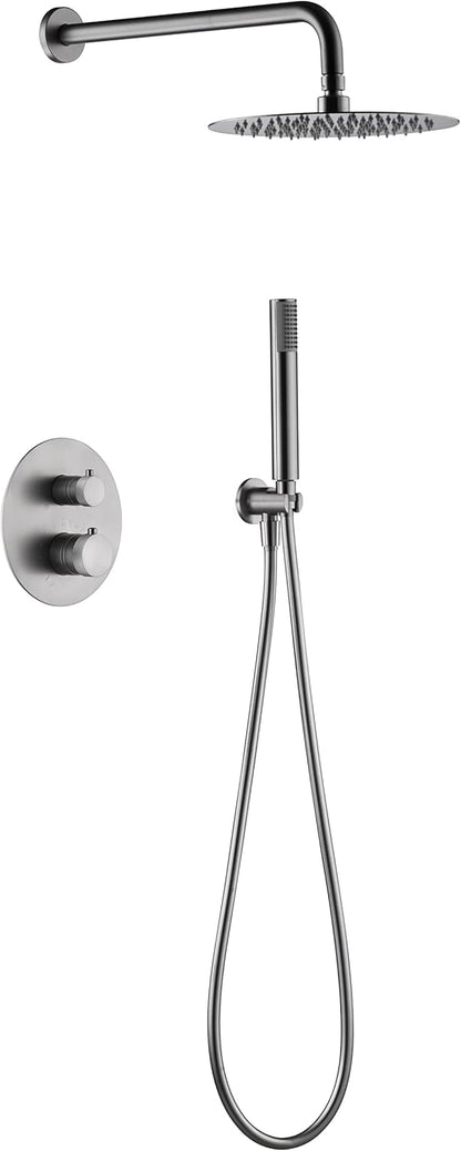 Thermostatische Doucheset – Inbouw Douchekraan – Handdouche – Hoofddouche – Badkraan – 2-Weg Omstelling – Geborsteld Nikkel Afwerking