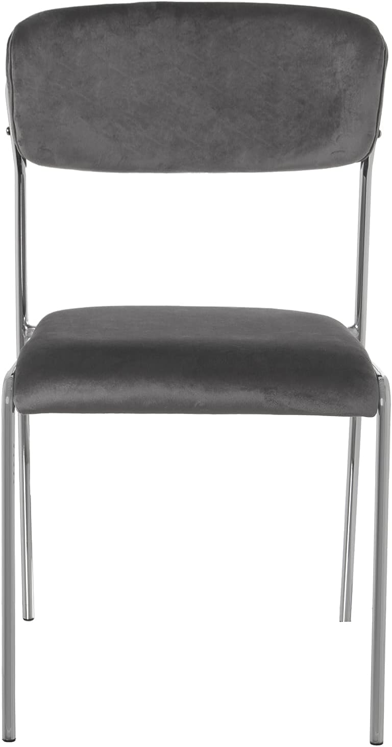 DRW Set van 4 stoelen van fluweel en metaal, grijs en chroom, 58 x 48 x 82 cm