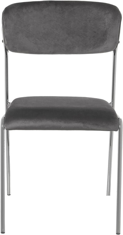 DRW Set van 4 stoelen van fluweel en metaal, grijs en chroom, 58 x 48 x 82 cm