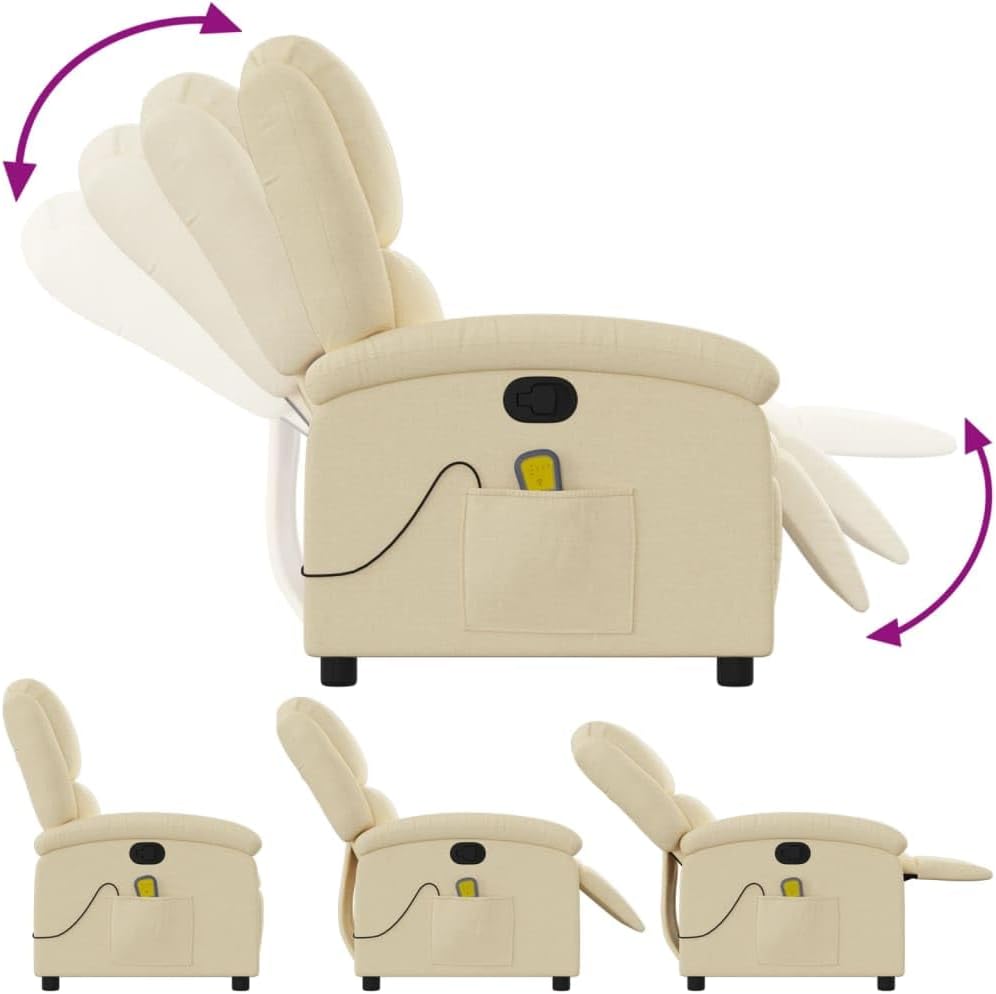 vidaXL Massagestoel verstelbaar stof crèmekleurig, zitstoel, armstoel, fauteuil, leunstoel, stoel, televisiefauteuil, tv-stoel, tv-fauteuil, zetel