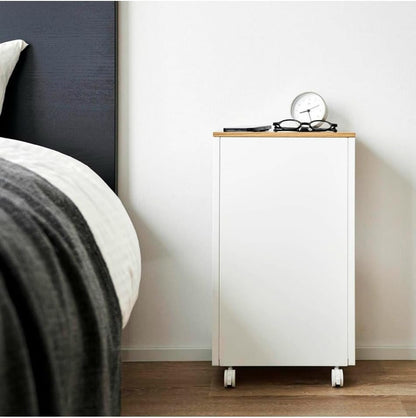 Yamazaki 1416 TOWER Tavolino Laterale Semichiuso con Piano in Legno e Ruote, nero,Acciaio/Legno/Nylon, minimalistisch, 22 x 31 x 55 cm (L x L x A)