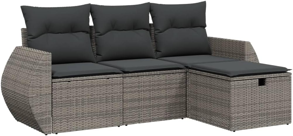 Gecheer 4-delige polyrotan lounge balkonmeubelen tuinmeubelen set lounge meubels outdoor terrasmeubels tuinlounge meubelsets balcony meubels tuinmeubilair met kussen grijs polyrotan - QUORE