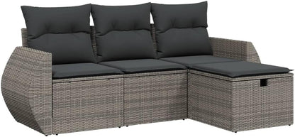 Gecheer 4-delige polyrotan lounge balkonmeubelen tuinmeubelen set lounge meubels outdoor terrasmeubels tuinlounge meubelsets balcony meubels tuinmeubilair met kussen grijs polyrotan - QUORE