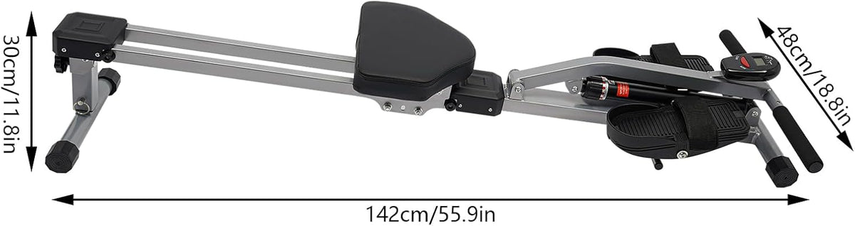 Home Rowing Machine, Foldable Multifunctional Sports Equipment for Cardio and Strength Training, with 12 Resistance Levels and LCD Monitor, Maximum Load 120 kg - QUORE