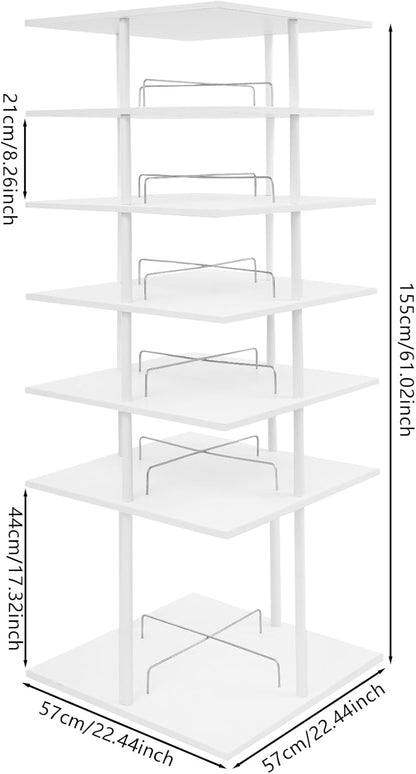 360° Floor Stand Rotating Shoe Organiser, Shoe Rack, Rotating Shoe Rack, Multi-layer Shoe Stand, Swivel for Placement, Shoes, Hats, Handbags etc. (6 Floors, White) - QUORE