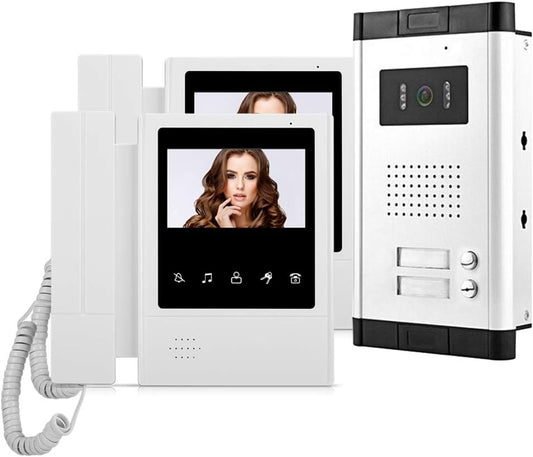 4.3'' Color Wired Video Door Phone Doorbell Intercom Entry System 2 Monitors + 700TVL IR COMS Night Vision Outdoor Camera for Multi- Apartments/Families