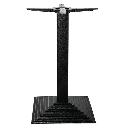 Bolero gietijzeren step square tafelonderstel, zwart, afmetingen: 720(h)x 425(b)mm, cafés bars pubs restaurants thuisgebruik, voorgeboord, gebruik met bladen tot 800 mm rond | ce153