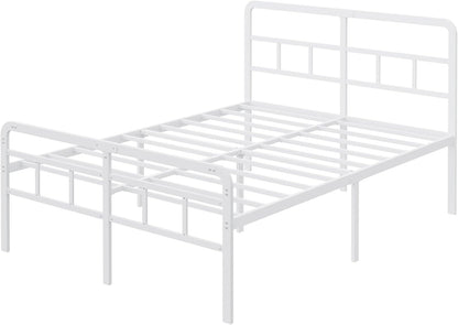 Bedframe 160 x 190 met Hoofdbord en Voeteneind, 46 cm Hoogte Metaal Tweepersoonsbed met Zware Metalen Lattenbodem, Minimalistisch Ontwerp, Eenvoudig te Monteren, Geluidsarm, Wit