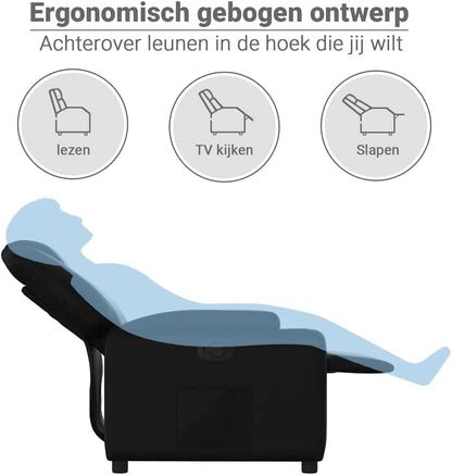 Verstelbare Fauteuil – Relaxstoel – Tv-stoel – Ligstoel – Armstoel – Zwart Kunstleer – Verstelbaar Tot 135 Graden – Inclusief Bekerhouders