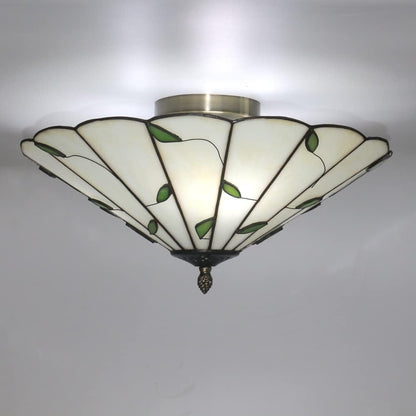 16 Inch Vintage Leaf Tiffany Style Ceiling Light Stained Glass Ceiling Lamp Flush Mount Ceiling Lighting Fixtures Lamps (40CM Leaf A)