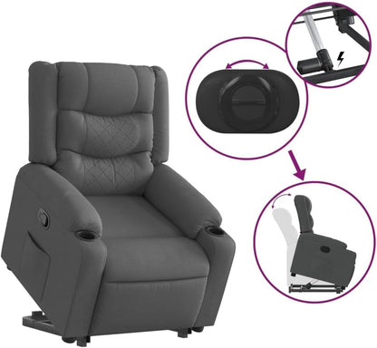 Relaxstoel – Sta-Op Stoel – Verstelbare Fauteuil – Elektrische Opsta-Stoel – Opsta-Hulp Stoel – Donkergrijs – Elektrische Opsta-functie – Comfortabele Dikke Vulling