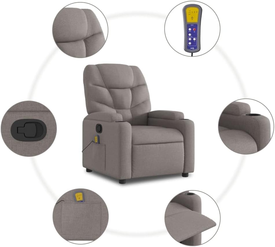 vidaXL Massagestoel verstelbaar stof taupe, zitstoel, armstoel, fauteuil, leunstoel, stoel, televisiefauteuil, tv-stoel, tv-fauteuil, zetel