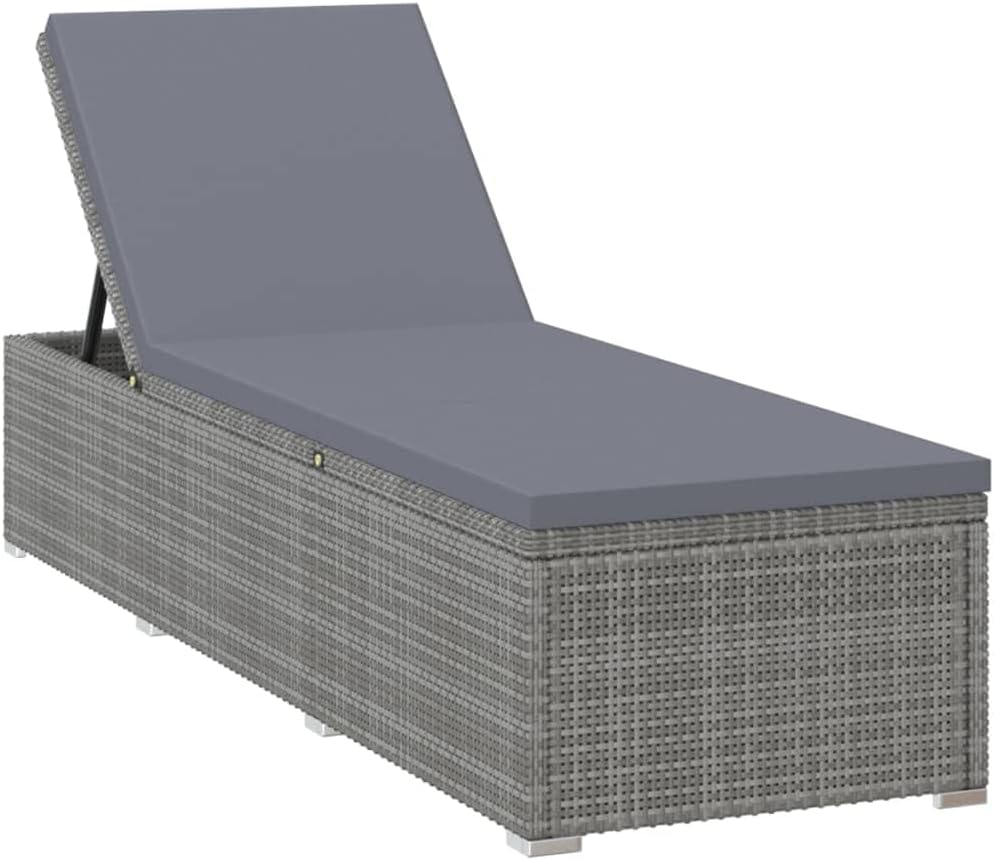 vidaXL Sun lounger with cushion and tea table Sun lounger lounge bed bed lounger cushion lounge chair garden furniture garden bed poly rattan gray