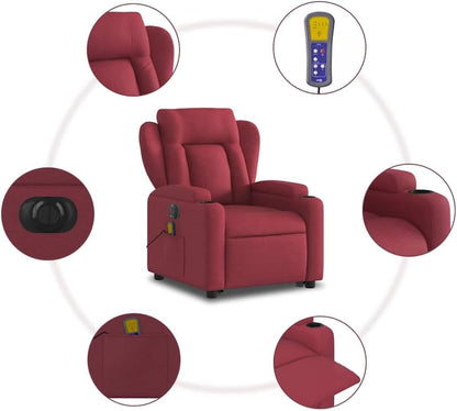 Elektrische Massagestoel – Relaxstoel – Televisiestoel – Massagestoel – Opstahulp – Wijnrode Stof – Elektrische Ligfunctie – 6-Punts Vibratiemassage