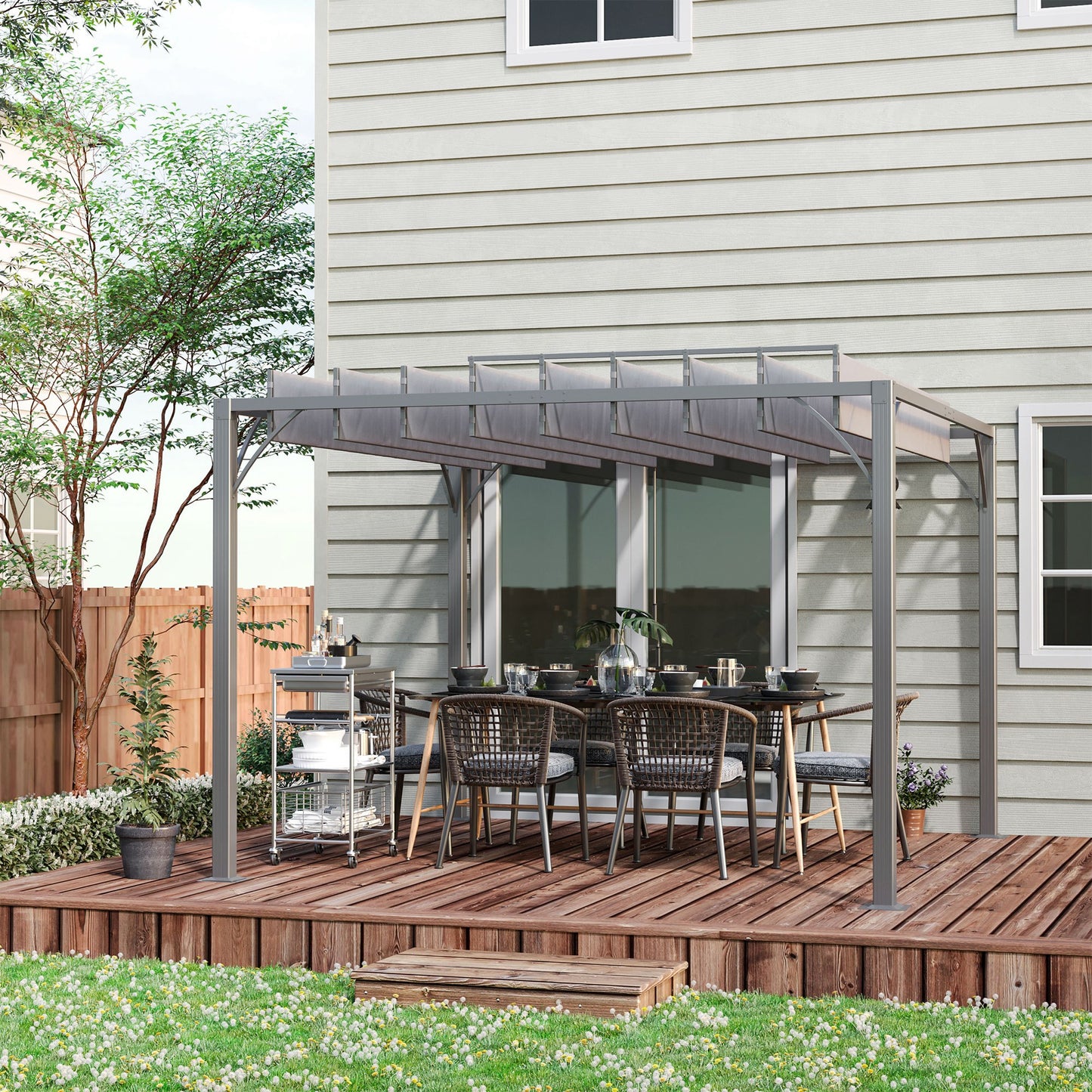 Pergola – Tuinoverkapping – Zonwering – Terrasoverkapping – Buitenkamer – Aluminium Frame – Verstelbare Lamellen – 3x3 Meter – Grijs