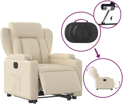 Relaxstoel Met Opstahulp – Elektrische Relaxstoel – Tv-Stoel – Ligstoel – Stoel Voor Woonkamer – Crèmestof Bekleding – Elektrisch Kantelsysteem – Maximaal Kantelen 135 Graden