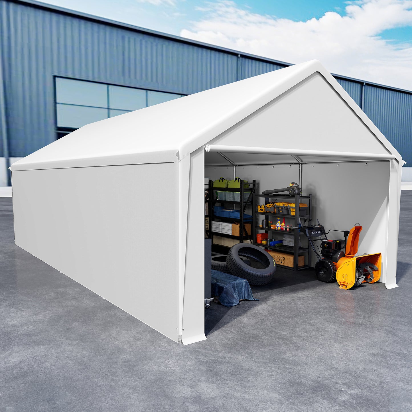 Opvouwbare Opslagtent – Tuinkantoor – Garage Tent – Feesttent – Buitenschuur – 4x6 Meter – Stevig Gegalvaniseerd Staal – Rolluiken Met Rits