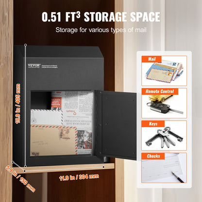 Sleuteldoos – Sleutelbox – Sleutelkluis – Sleutelhouder – Sleutelopslag – Zwart – Stalen Behuizing – 4,57 cm Baardcilinder Slot – Weerbestendig – 30,48x15,24x40,64 cm