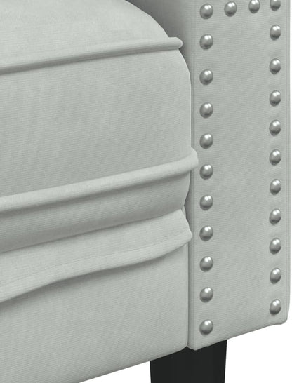 Chesterfield-fauteuil, lichtgrijs, fluweel, comfortabele gestoffeerde stoel met knoopstiksels en steunpoten voor woonkamer ontspanning