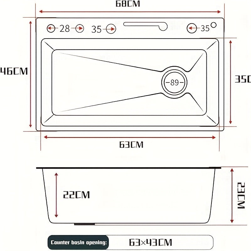 Enkele Keukenspoelbak – Spoelbak RVS – Keukenspoelbak Groot – Grote Spoelbak – Onderbouw Spoelbak – 680x450 mm – 4 mm Roestvrij Staal