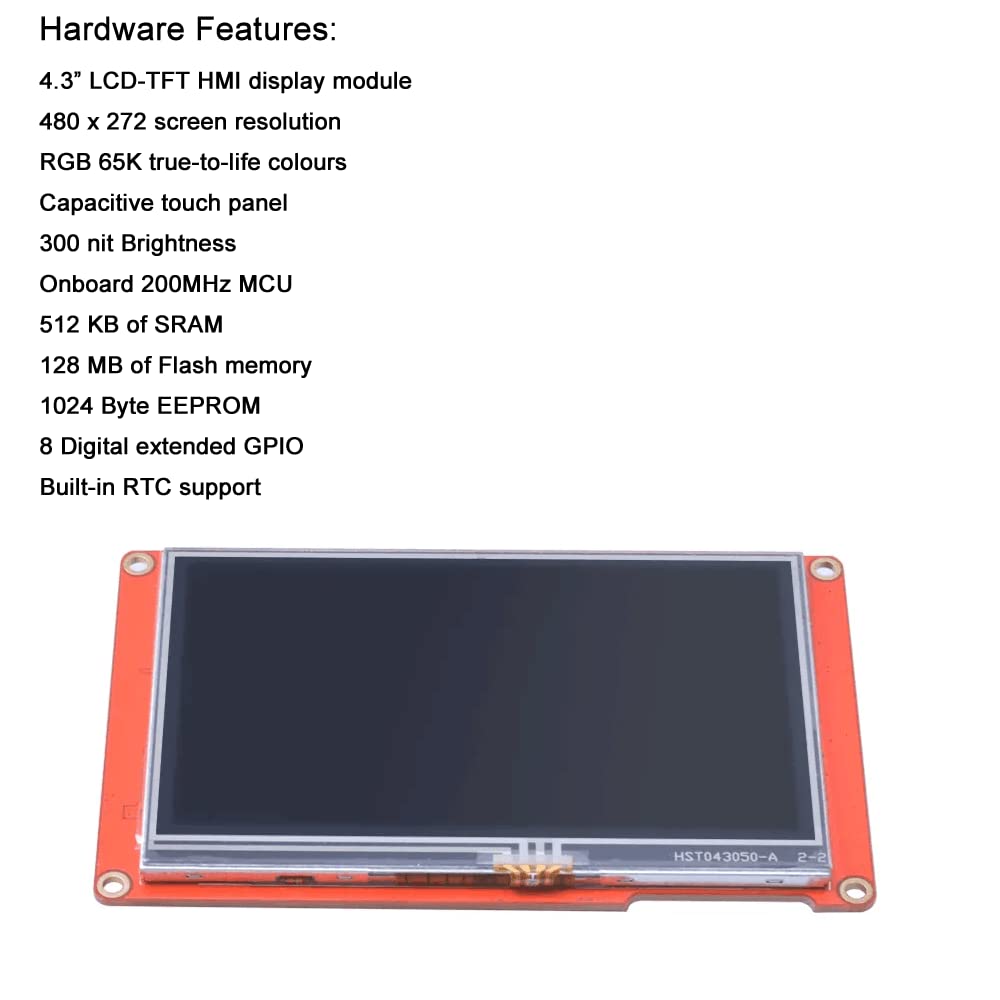 Nextion Display Intelligent NX4827P043-011C, 4,3 inch capacitief touchscreen, 480 x 272, seriële LCD-TFT HMI-displaymodule NX4827P043-011C, ondersteunt audio video