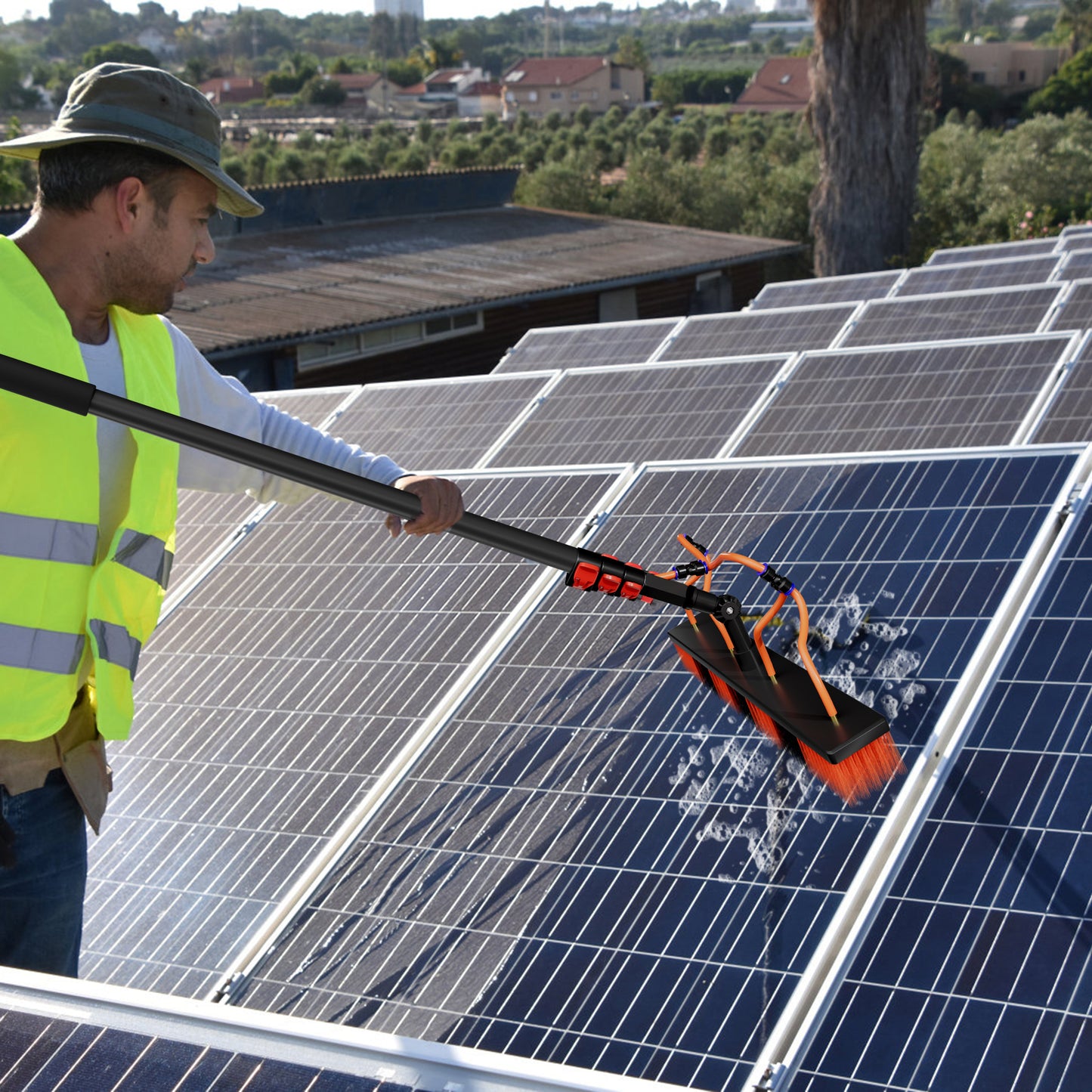 Telescopische Wasborstel – Telescoopborstel – Uitschuifbare Borstel – Ramenwasser – Zonnepanelen Reiniger – 6,3 Meter Lengte – Aluminium Steel Met Waterdoorvoer