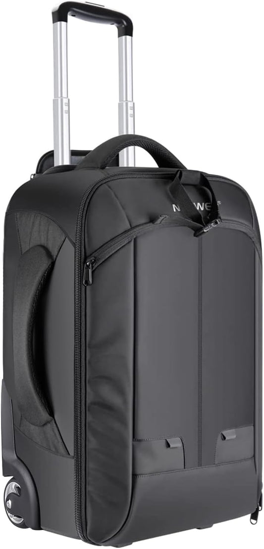 2-In-1 Camerarugzak met Wielen – Rolkoffer – Cameratas – Camera Trolley – Fototas – Zwart/Grijs – 11 Verstelbare Vakken – Laptopvak Tot 16 Inch