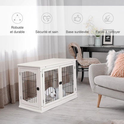 Hondenkennel – Hondenkooi – Hondenhok – Hondenbench – Huisdierkooi – Wit Zwart MDF – 3 Slotbare Deuren – Ruim 81x58x66 cm – Max 30 kg