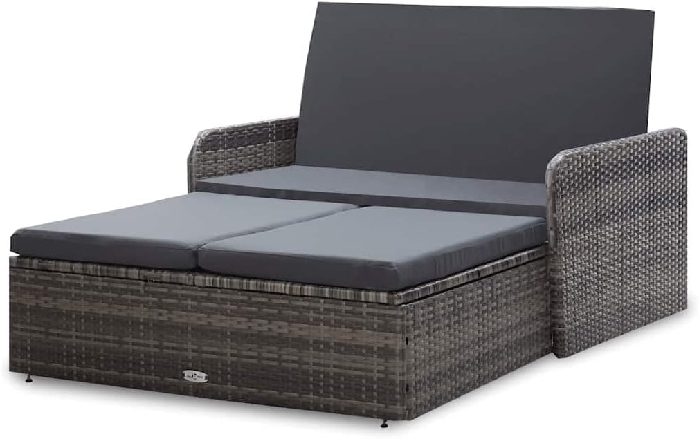 vidaXL Lounge Set with Cushions 2-piece Garden Set Furniture Set Garden Garden Furniture Set Lounge Furniture Set Lounge Furniture Lounger Furniture Poly Rattan Grey - QUORE