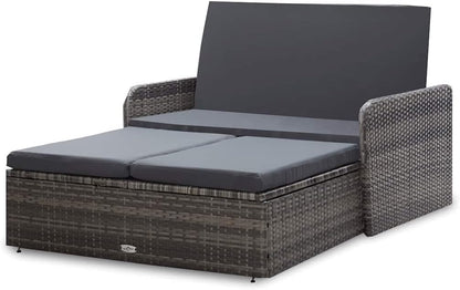 vidaXL Lounge Set with Cushions 2-piece Garden Set Furniture Set Garden Garden Furniture Set Lounge Furniture Set Lounge Furniture Lounger Furniture Poly Rattan Grey - QUORE