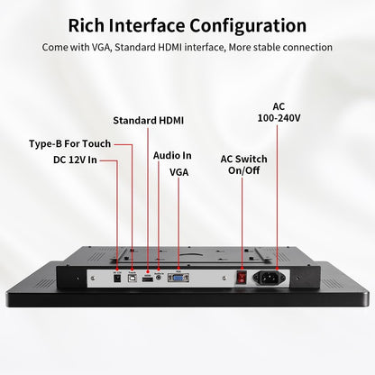 21.5" 1920x1080 Touch Monitor, 10-point capacitive touchscreen, HDMI/VGA interface, integrated speakers, VESA, commercial display - QUORE