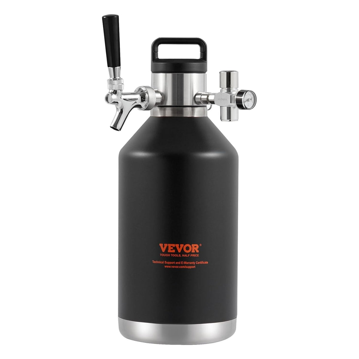 VEVOR Beer Growler Tap System, 120 oz 4L Mini Fat, 304 Roestvrij Staal Onder Druk Bier Growler, Keg Growler met Drukweergave, CO2 Regulator Kraan, Lekvrije Ring Voor Tocht, Homebrew, Craft Bier