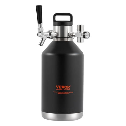VEVOR Beer Growler Tap System, 120 oz 4L Mini Fat, 304 Roestvrij Staal Onder Druk Bier Growler, Keg Growler met Drukweergave, CO2 Regulator Kraan, Lekvrije Ring Voor Tocht, Homebrew, Craft Bier