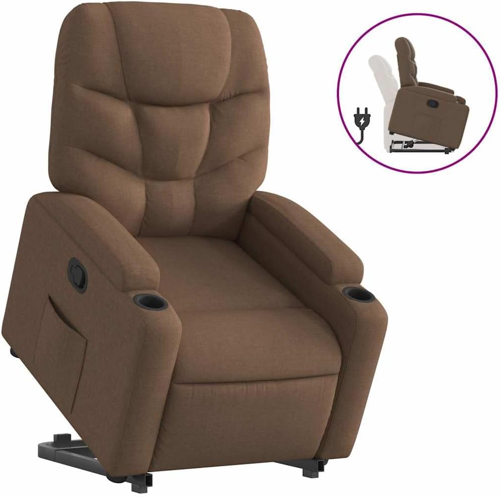 Relaxstoel – Opstahulp Stoel – Tv Stoel – Ligstoel – Fauteuil – Handmatig Verstelbare Ligfunctie – Bruine Stof
