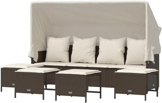 vidaXL 5-Piece Lounge Set with Cushions Poly Rattan Brown, Garden Set, Garden Furniture, Patio Set, Garden Furniture, Lounge Sofa, Lounge Set Garden - QUORE